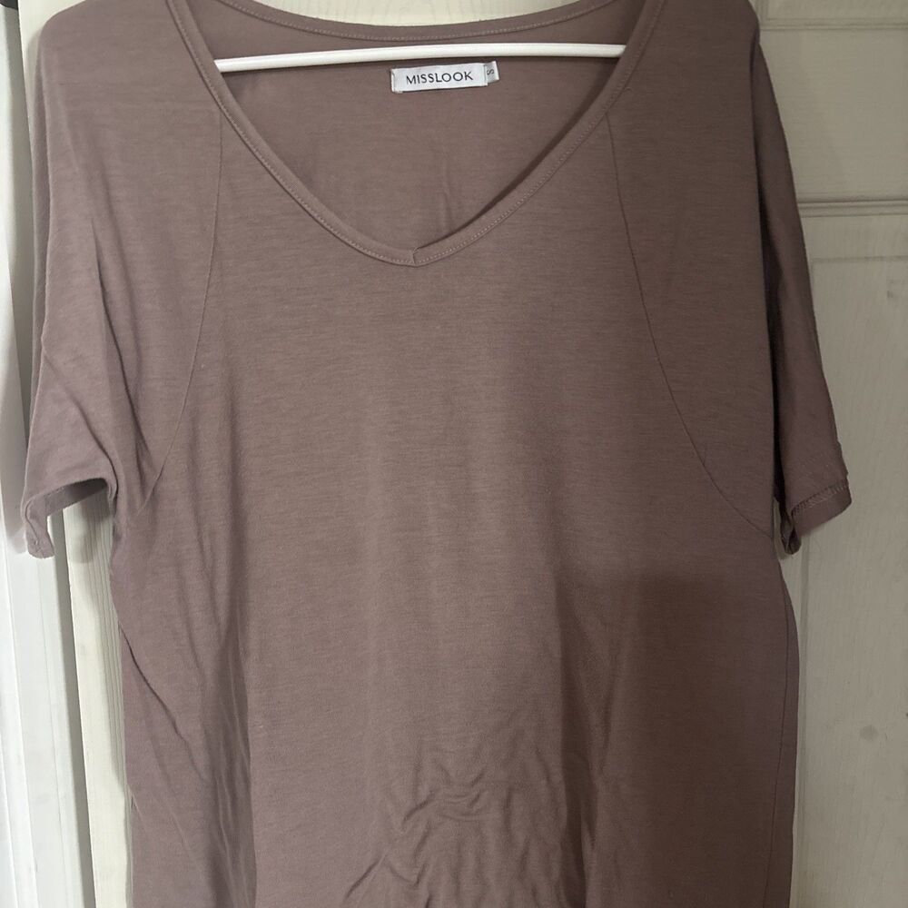 Exclusively Misook Women’s Mauve Knit Top Short Sleeve Shirt Size Small